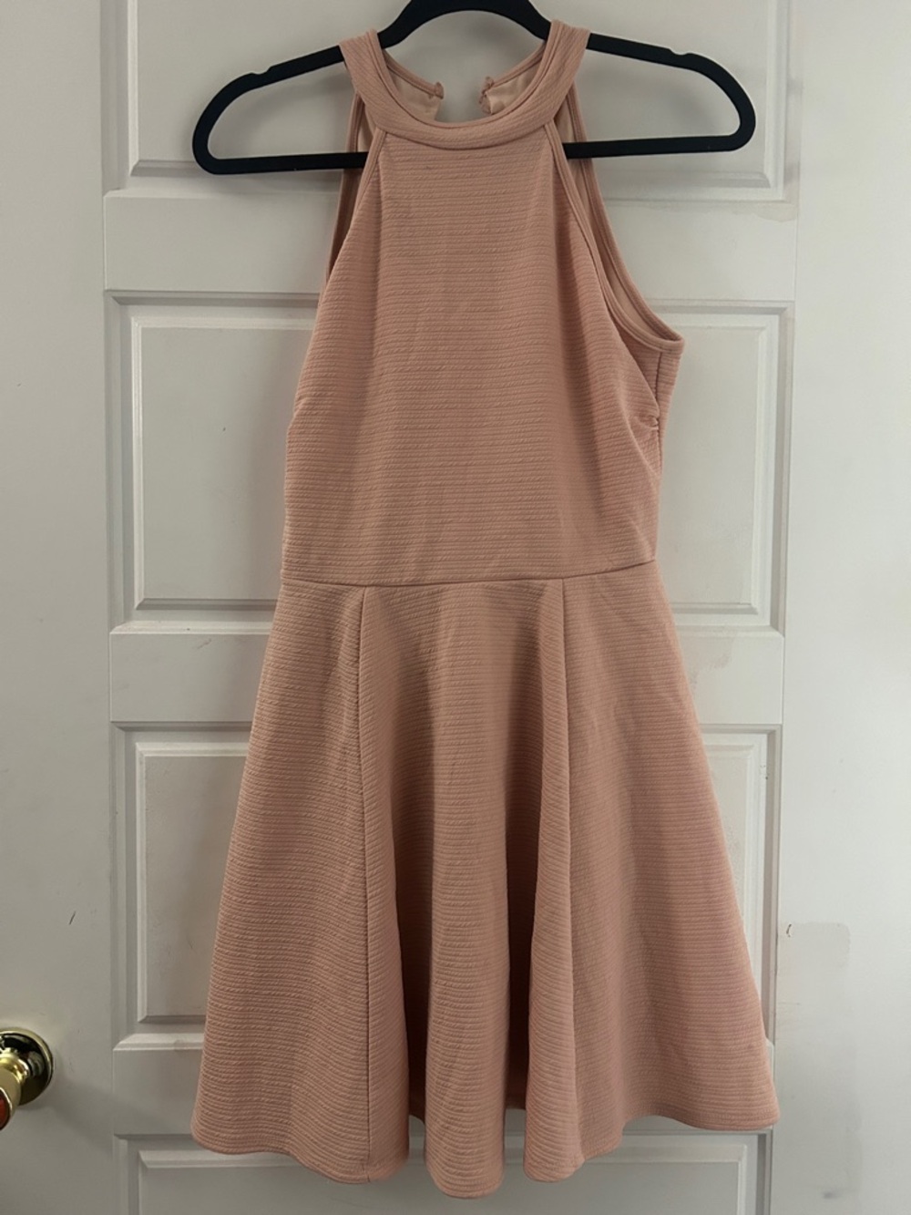 Sleeveless Pink Halter Fit-and-Flare Dress